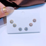 3 Pairs/Set CZ Crystal Flower Butterfly Stud Earrings Women Jewelry