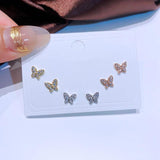 3 Pairs/Set CZ Crystal Flower Butterfly Stud Earrings Women Jewelry