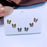 3 Pairs/Set CZ Crystal Flower Butterfly Stud Earrings Women Jewelry