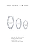 3pcs 925 Sterling Silver Hoop Earrings Set for Women Huggie Earring