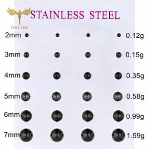 Solid Steel Ball Earrings Set Stainless Steel Ear Piercing Stud Jewelry