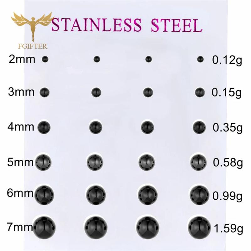 Solid Steel Ball Earrings Set Stainless Steel Ear Piercing Stud Jewelry