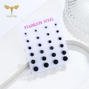 Solid Steel Ball Earrings Set Stainless Steel Ear Piercing Stud Jewelry