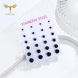 Solid Steel Ball Earrings Set Stainless Steel Ear Piercing Stud Jewelry