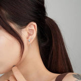 QINHONG 3Pc/Set 925 Silver Asymmetric Zircon Tassel Stud Earrings