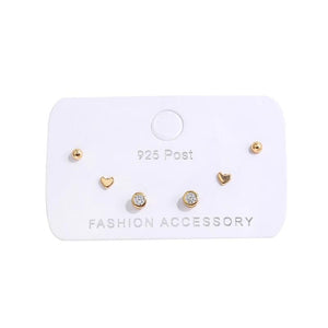 Cubic Zircon Heart Stud Earrings Set 6-pc S-E1234