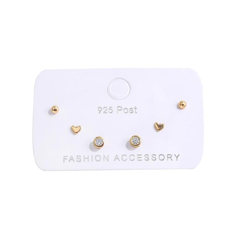 Cubic Zircon Heart Stud Earrings Set 6-pc S-E1234