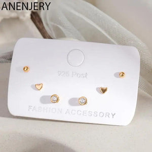 Cubic Zircon Heart Stud Earrings Set 6-pc S-E1234