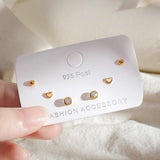 Cubic Zircon Heart Stud Earrings Set 6-pc S-E1234