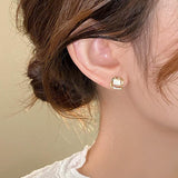Geometric Square Opal Stud Earrings with Zircon - Women's Jewelry Accessories