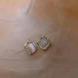 Geometric Square Opal Stud Earrings with Zircon - Women's Jewelry Accessories