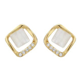 Geometric Square Opal Stud Earrings with Zircon - Women's Jewelry Accessories