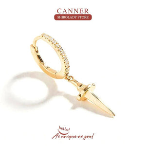 Dagger Diamond Earrings Silver 925 for Women Cartilage Huggie 18K