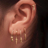 Dagger Diamond Earrings Silver 925 for Women Cartilage Huggie 18K