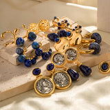 Vintage Lapis Cast Earring 18K Plated Jewelry Gift