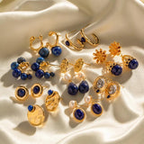 Vintage Lapis Cast Earring 18K Plated Jewelry Gift