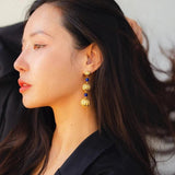 Vintage Lapis Cast Earring 18K Plated Jewelry Gift