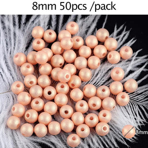 50pcs 8mm Perforated Frosted Round Pearl Plastic Beads DIY Necklace Bracelet