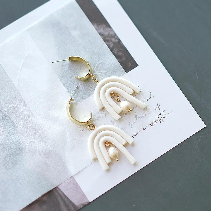 Pale Colors Irregular Shapes Polymer Clay Earrings Set