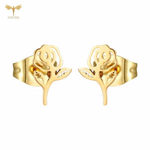 Rose Flower Earrings Women Stainless Steel Jewelry Set
