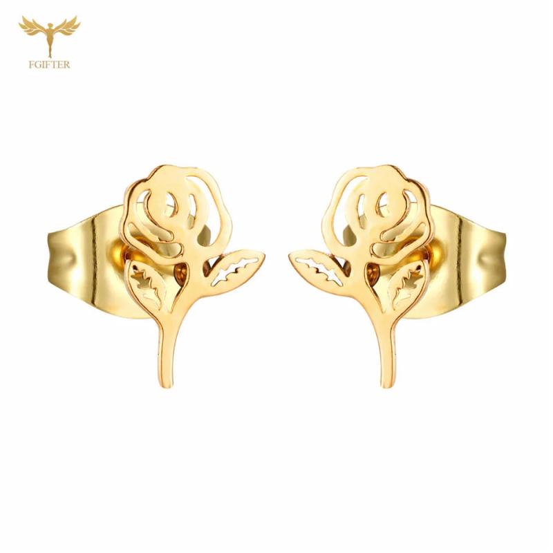 Rose Flower Earrings Women Stainless Steel Jewelry Set