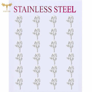 Rose Flower Earrings Women Stainless Steel Jewelry Set