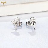 Rose Flower Earrings Women Stainless Steel Jewelry Set