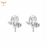 Rose Flower Earrings Women Stainless Steel Jewelry Set