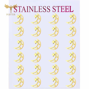 12 Pairs Stainless Steel Moon Star Earrings Set