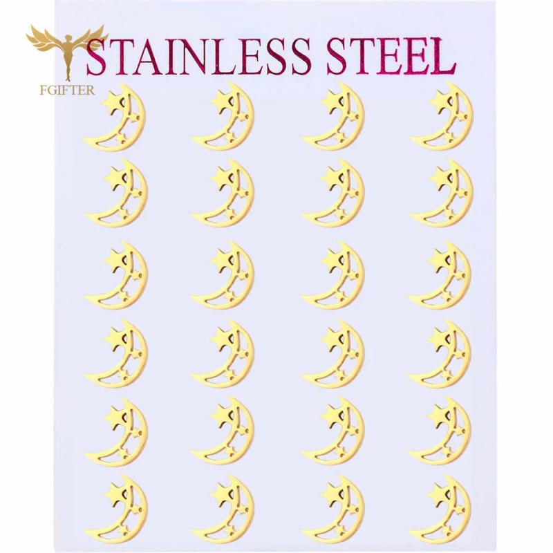 12 Pairs Stainless Steel Moon Star Earrings Set