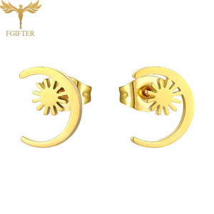 Moon Stud Earrings Stainless Steel Ear Cuff Set