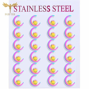 Moon Stud Earrings Stainless Steel Ear Cuff Set