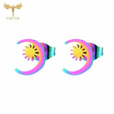 Moon Stud Earrings Stainless Steel Ear Cuff Set