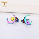 Moon Stud Earrings Stainless Steel Ear Cuff Set
