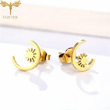Moon Stud Earrings Stainless Steel Ear Cuff Set