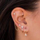 Small Cubic Zircon Ear Stud Chain Earrings Set