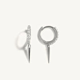 Sterling Silver Spike Cone Dangle Earrings with Zircon Circle Huggie