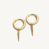 Sterling Silver Spike Cone Dangle Earrings with Zircon Circle Huggie