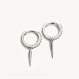 Sterling Silver Spike Cone Dangle Earrings with Zircon Circle Huggie