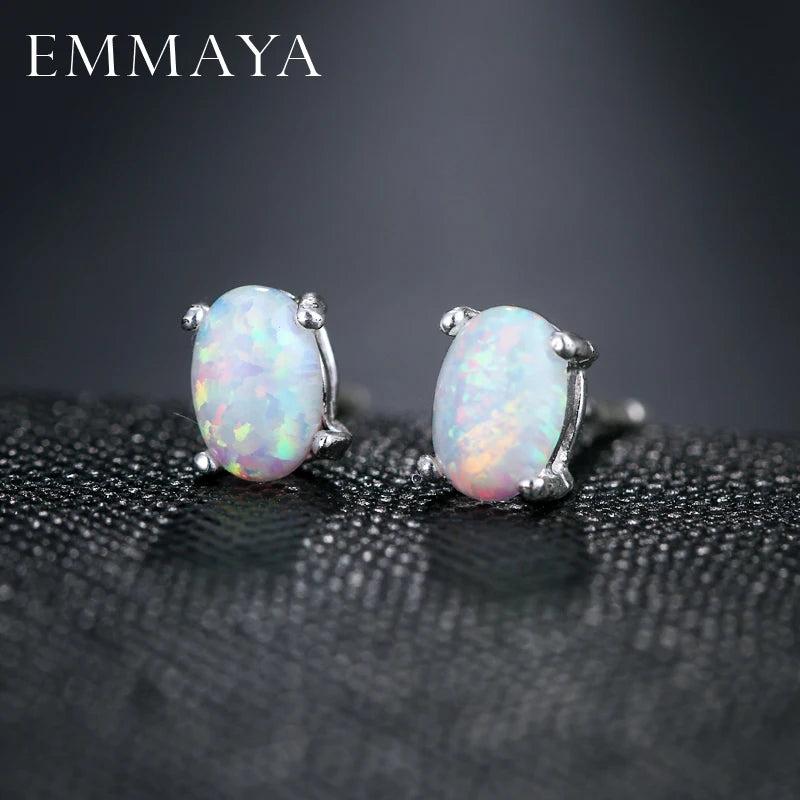 Fire Opal Stud Earrings Oval Shape Classic Jewelry