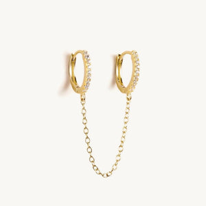 925 Silver Double Circle Hoops Earrings Zircon Tassel Huggie Pendientes
