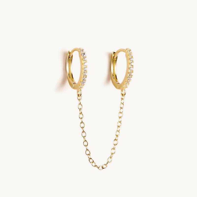 925 Silver Double Circle Hoops Earrings Zircon Tassel Huggie Pendientes
