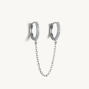 925 Silver Double Circle Hoops Earrings Zircon Tassel Huggie Pendientes