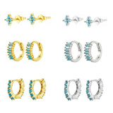 925 Silver Turquoise Hoop Earrings Set - Minimalist Fine Jewelry