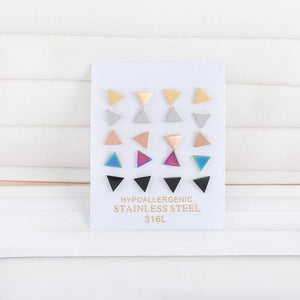 10 Pairs Colorful Steel Stud Earrings Set Triangle Round Star Heart