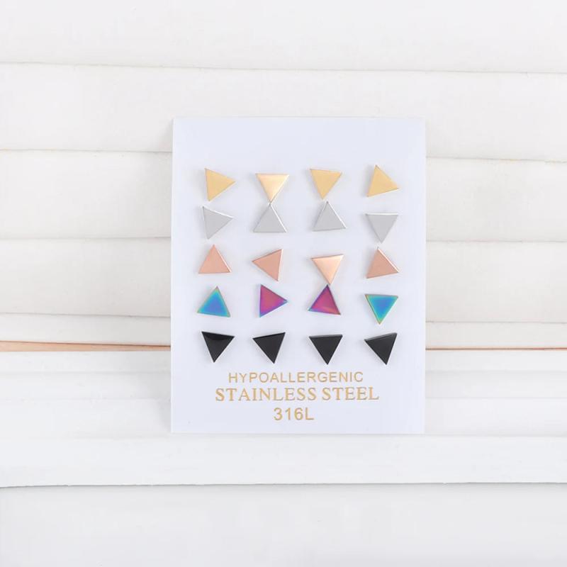 10 Pairs Colorful Steel Stud Earrings Set Triangle Round Star Heart