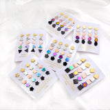 10 Pairs Colorful Steel Stud Earrings Set Triangle Round Star Heart