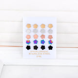 10 Pairs Colorful Steel Stud Earrings Set Triangle Round Star Heart
