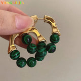 Green Beads Metal Earrings Hip-hop Punk Personality Studs
