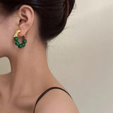 Green Beads Metal Earrings Hip-hop Punk Personality Studs